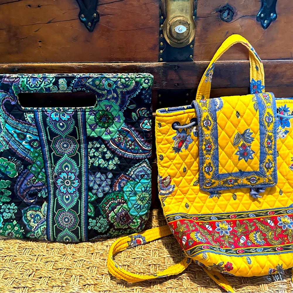 Vera Bradley lot. Rhapsody Tote and French Yellow Backpack - Retired